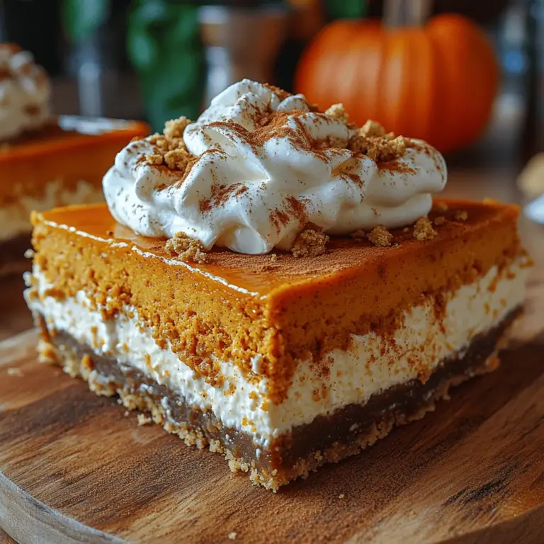 In der kühlen Jahreszeit gibt es kaum etwas Besseres als ein Stück geschichteten Kürbis-Käsekuchen, um sich in die festliche Stimmung zu versetzen. Dieser Pumpkin Spice Delight vereint die Aromen von frisch gebackenem Käsekuchen mit dem herzhaften Geschmack von Kürbis und aromatischen Gewürzen. Die warme, würzige Note von Zimt, Muskatnuss und Ingwer sorgt für ein unvergessliches Geschmackserlebnis, während die cremige Textur des Käsekuchens perfekt mit dem leichten Crunch des Bodens harmoniert. Ideal für Feiertage oder besondere Anlässe – ob Thanksgiving, Weihnachten oder einfach nur, um den Herbst zu feiern –, wird dieser Kuchen Ihre Freunde und Familie begeistern.