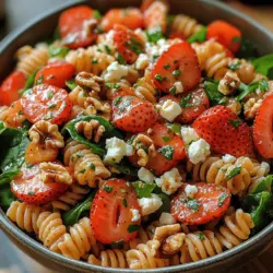Der Erdbeer-Spinat-Pasta-Salat ist die perfekte Mischung aus frischen Aromen und nahrhaften Zutaten. Ideal für warme Sommertage, bietet dieser Salat nicht nur eine Vielzahl von Geschmäckern, sondern auch eine bunte Präsentation. Die Kombination aus saftigen Erdbeeren, knackigem Babyspinat und herzhaften Nüssen sorgt für einen Geschmack, der sowohl erfrischend als auch befriedigend ist. Egal, ob Sie ein leichtes Mittagessen suchen, einen Beitrag zu einem Grillfest leisten möchten oder einfach nur ein gesundes Gericht für die ganze Familie zubereiten wollen – dieser Salat wird sicherlich ein Hit sein.