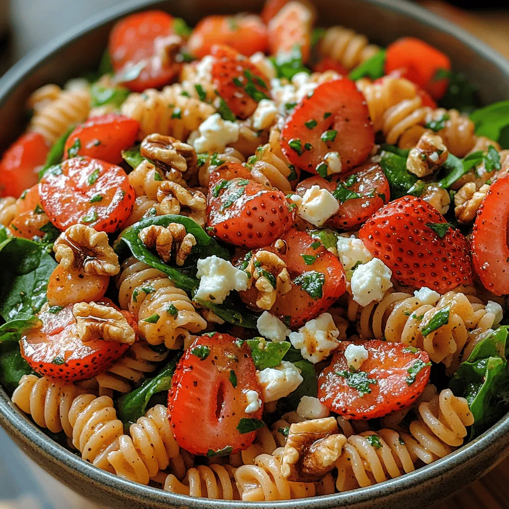 Der Erdbeer-Spinat-Pasta-Salat ist die perfekte Mischung aus frischen Aromen und nahrhaften Zutaten. Ideal für warme Sommertage, bietet dieser Salat nicht nur eine Vielzahl von Geschmäckern, sondern auch eine bunte Präsentation. Die Kombination aus saftigen Erdbeeren, knackigem Babyspinat und herzhaften Nüssen sorgt für einen Geschmack, der sowohl erfrischend als auch befriedigend ist. Egal, ob Sie ein leichtes Mittagessen suchen, einen Beitrag zu einem Grillfest leisten möchten oder einfach nur ein gesundes Gericht für die ganze Familie zubereiten wollen – dieser Salat wird sicherlich ein Hit sein.
