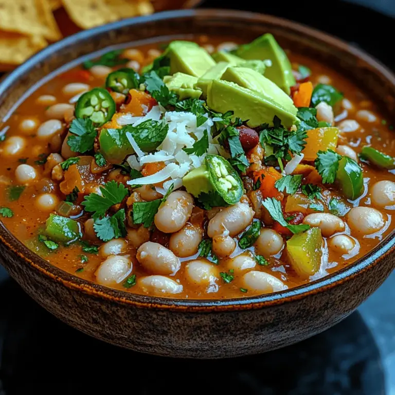 In der kalten Jahreszeit gibt es nichts Besseres als eine wärmende Schüssel Chili, um Körper und Seele zu nähren. Der gemütliche weiße Bohnen-Chili kombiniert die zarten Aromen weißer Bohnen mit einer Vielzahl von Gewürzen und frischem Gemüse, um ein Gericht zu kreieren, das sowohl sättigend als auch nährstoffreich ist. Während das Chili langsam köchelt, entfalten sich die Aromen und verwandeln die Küche in einen einladenden Ort der Wärme und Gemütlichkeit.