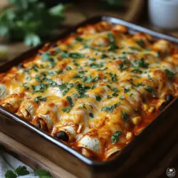 Der Käse-Hühnchen-Enchilada-Auflauf ist ein echtes Highlight der mexikanischen Küche und erfreut sich nicht nur in vielen Haushalten, sondern auch in Restaurants großer Beliebtheit. Dieses herzhaft gefüllte Gericht kombiniert die Aromen von zartem Hühnchen, würzigen Bohnen und geschmolzenem Käse in einer köstlichen Enchilada-Sauce. Der Auflauf ist nicht nur sättigend, sondern auch vielseitig und anpassungsfähig – perfect für Familienessen, Partys oder als einfacher Genuss unter der Woche.