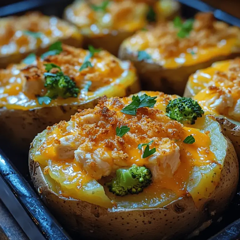 Die Auswahl der richtigen Kartoffeln ist entscheidend für den Erfolg dieses Rezepts. Russet-Kartoffeln sind aufgrund ihrer Größe und Textur ideal für dieses Gericht. Sie sind bekannt für ihre hohe Stärke und eine raue Schale, die beim Backen eine köstliche Kruste bildet. Darüber hinaus sind Russet-Kartoffeln reich an Nährstoffen, darunter Vitamin C, Kalium und Ballaststoffe, was sie zu einer gesunden Grundlage für die Füllung macht. Durch das Backen im Ofen werden sie wunderbar weich und bieten den perfekten Kontrast zur herzhaften Füllung.