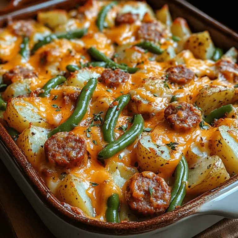 Der herzhafte Wurst- und grüner Bohnenauflauf mit Kartoffeln ist ein perfektes Gericht für ein gemütliches Abendessen. Diese köstliche Kombination aus italienischer Wurst, frischen grünen Bohnen und zarten Kartoffeln sorgt nicht nur für ein nahrhaftes, sondern auch für ein schmackhaftes Erlebnis. Dieses Gericht ist ideal für Familienessen, wenn man nach einem herzhaften und nährstoffreichen Rezept sucht, das einfach zuzubereiten ist und den ganzen Tisch erfreut.