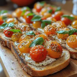 Die blütengefüllten Tomaten-Baguette-Genuss sind nicht nur ein Fest für die Augen, sondern auch ein wahres Geschmackserlebnis. Diese köstliche Vorspeise vereint die Frische von Kirschtomaten, die Cremigkeit von Ricotta und das Aroma frischer Kräuter. Wenn Sie auf der Suche nach einem Gericht sind, das sowohl geschmacklich überzeugt als auch optisch begeistert, dann sind Sie hier genau richtig. Diese Baguette-Scheiben sind ideal für gesellige Abende, als raffinierte Beilage zu einem Hauptgericht oder sogar als leichtes Mittagessen. Die Kombination aus gerösteten Kirschtomaten und frischem Ricotta wird Ihre Gäste in ihren Bann ziehen und sie dazu verleiten, nach mehr zu fragen.