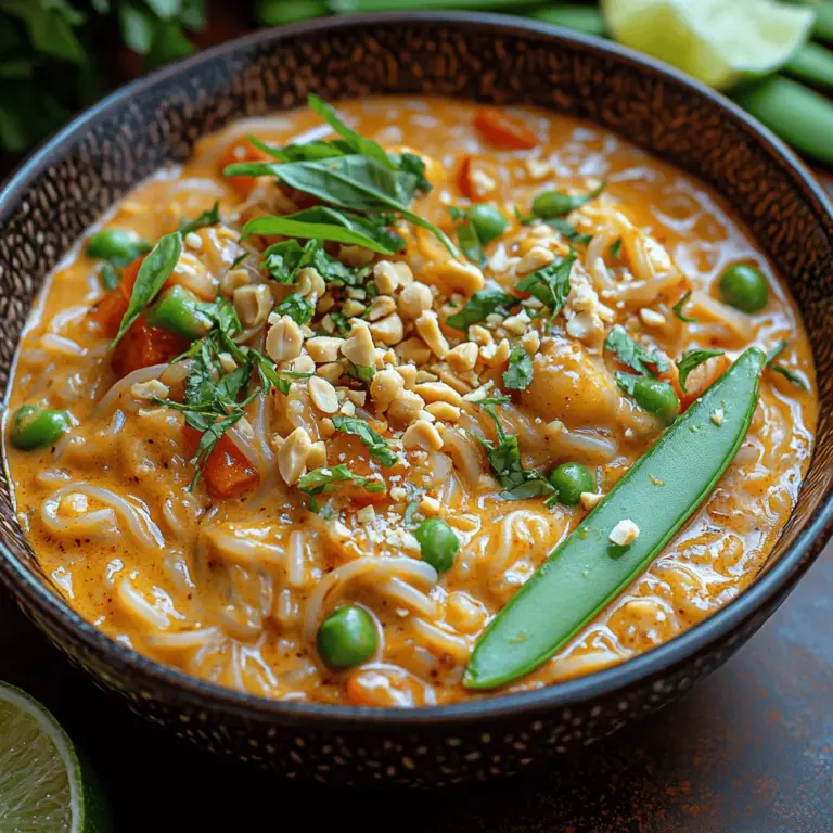 Die thailändische Küche ist bekannt für ihre harmonischen Aromen, die durch die geschickte Kombination von frischen Zutaten, Gewürzen und Kräutern erreicht werden. Ein Gericht, das diese Essenz perfekt einfängt, sind die seidigen Thai-Kokos-Curry-Nudeln. Dieses Rezept vereint die cremige Textur von Kokosmilch mit der würzigen Tiefe roter Currypaste und einer bunten Auswahl an Gemüse. Es ist nicht nur ein Fest für die Sinne, sondern auch eine gesunde und nahrhafte Mahlzeit, die sich ideal für verschiedene Anlässe eignet – sei es ein schnelles Abendessen unter der Woche oder eine besondere Feier mit Freunden.