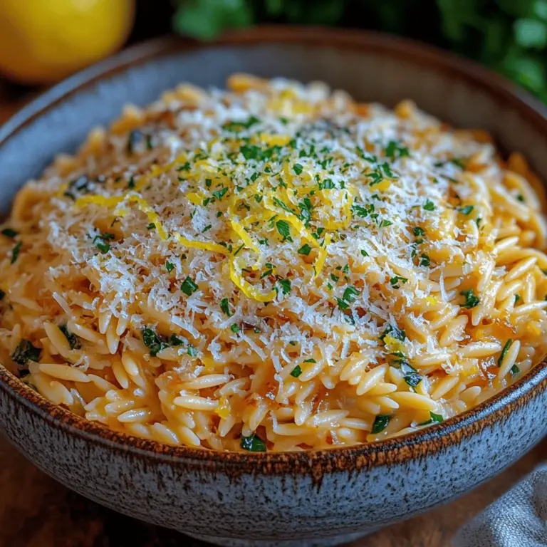 In der Welt der schnellen und köstlichen Rezepte hat sich die Zesty Creamy Lemon Garlic Orzo als ein wahrer Favorit etabliert. Diese einfache, aber geschmacklich beeindruckende Pasta-Gericht kombiniert die erfrischende Säure von Zitrone mit dem herzhaften Aroma von Knoblauch und einer samtigen Sahnesauce. Ob als Beilage oder als Hauptgericht, dieses Rezept ist perfekt für eine Vielzahl von Anlässen – von einem entspannten Wochentagsabendessen bis hin zu einem festlichen Familienessen.