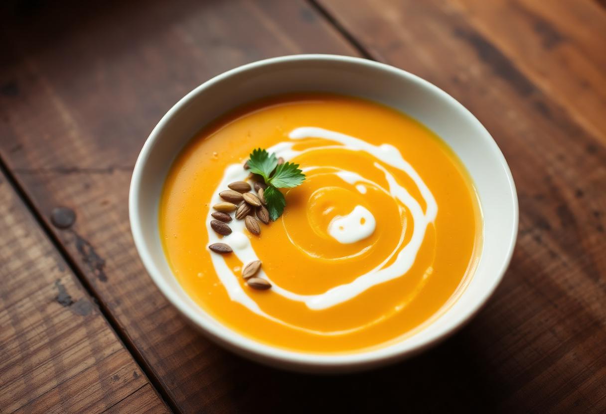 Cremige Kürbissuppe mit Ingwer und Kokosmilch