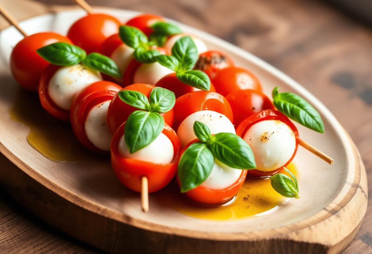 Frische Tomate-Mozzarella-Spieße mit Basilikum