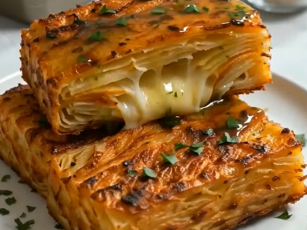 Goldener Kartoffelkuchen mit schmelzender Käsefüllung