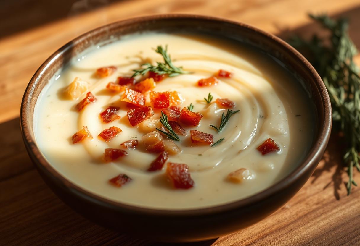 Herzhafte Kartoffelsuppe mit Speck und Majoran