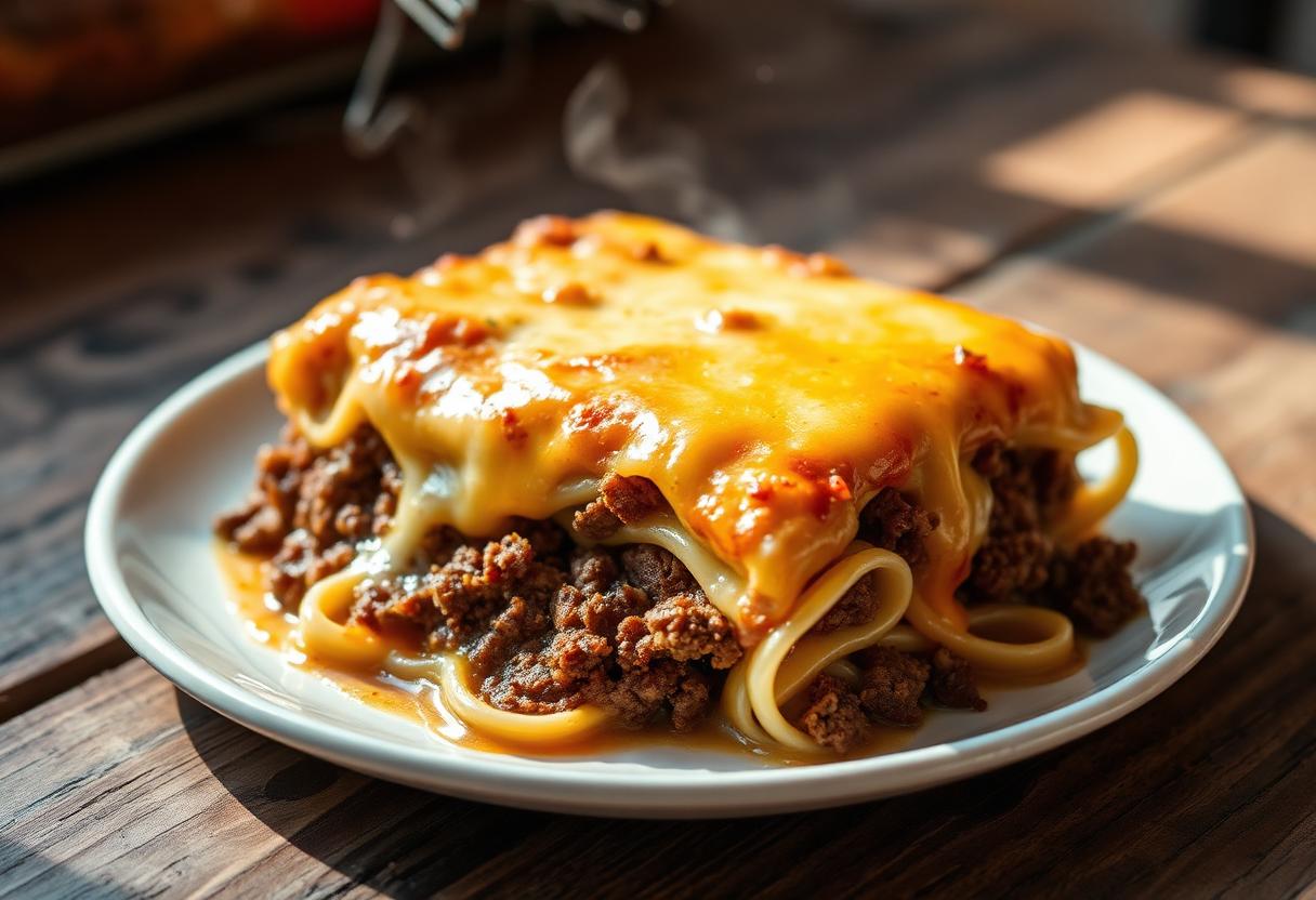 Herzhafter Nudelauflauf mit Hackfleisch und Käse