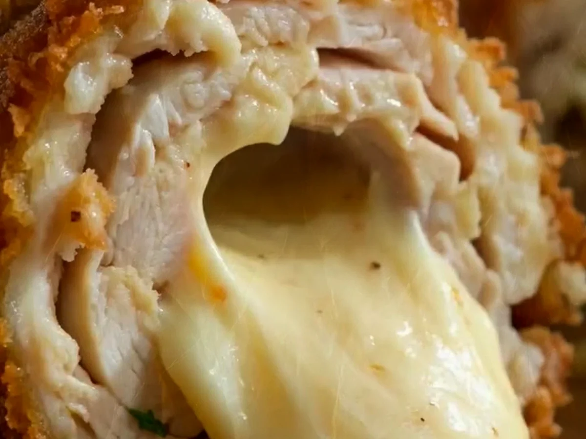 Knusprige Hähnchenbrust mit geschmolzenem Käse