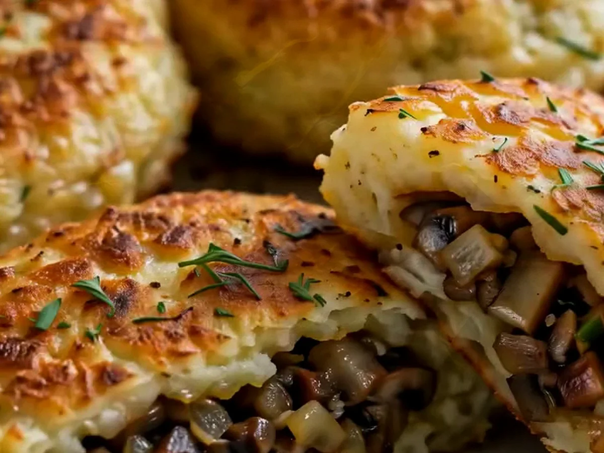 Knusprige Kartoffelpuffer mit Pilz-Zwiebel-Füllung