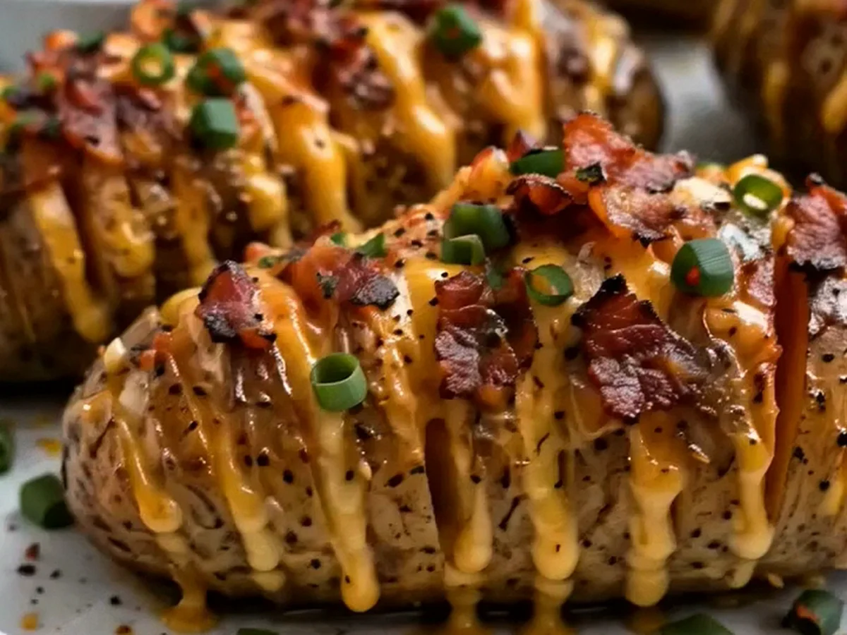 Knusprige Ofenkartoffeln gefüllt mit Käse und Speck