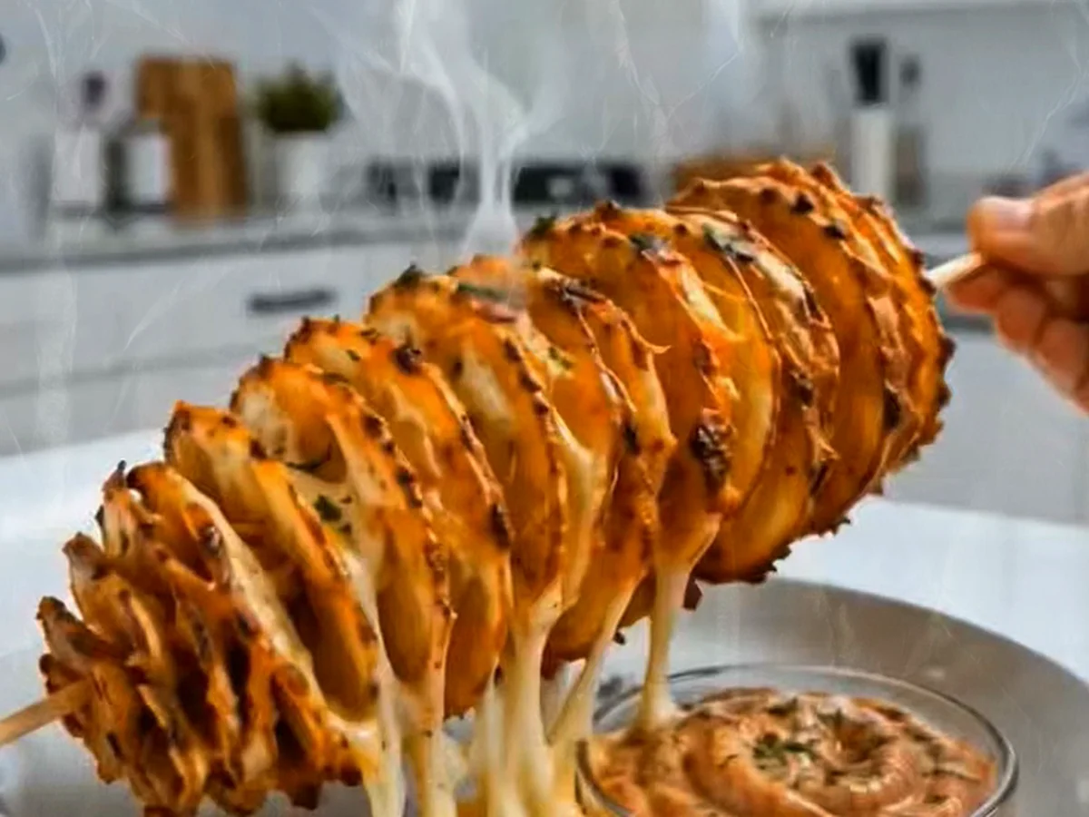 Knusprige Spiralkartoffel mit geschmolzenem Käse und cremiger Sauce