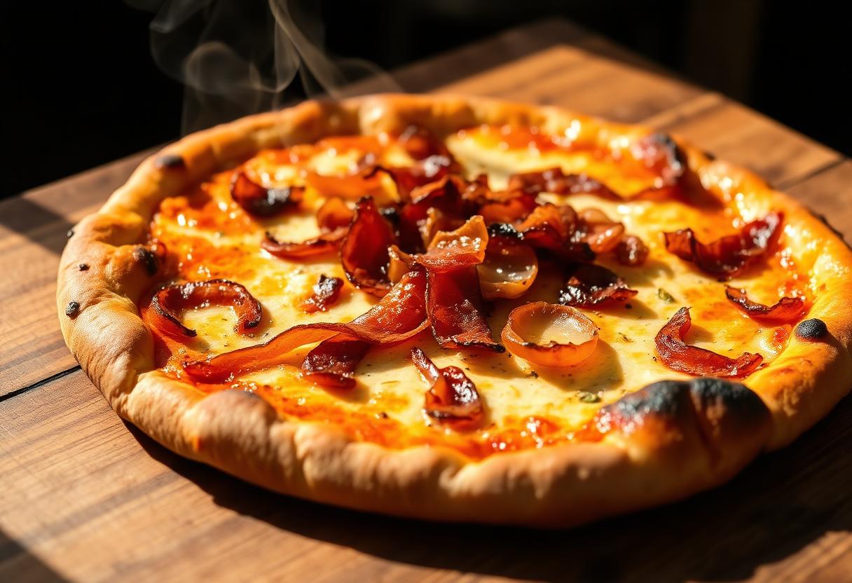 Knuspriger Flammkuchen mit Speck und Zwiebeln
