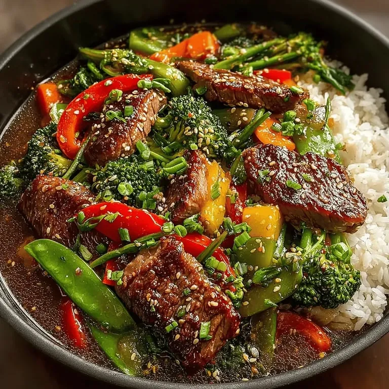 Leuchtendes Rindfleisch-Gemüse-Wokgericht: Ein kulinarischer Genuss