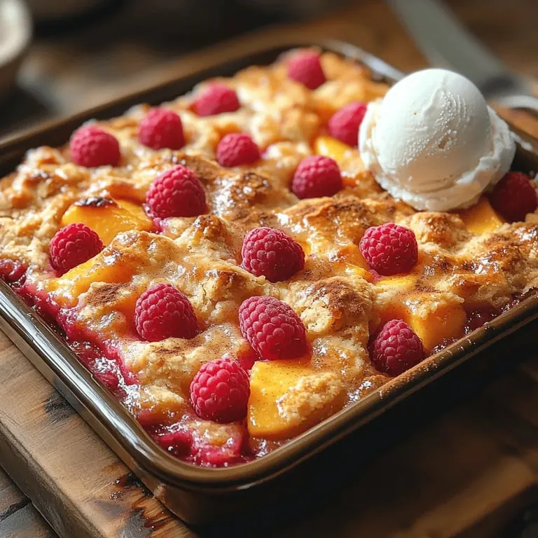 Süßer Sommer-Himbeer-Pfirsich-Cobbler – alles zusammengefügt