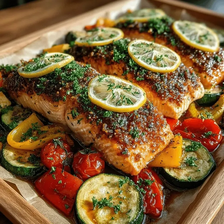 Würziger Ofenlachs mit Zitronen-Kräutern und Gemüse