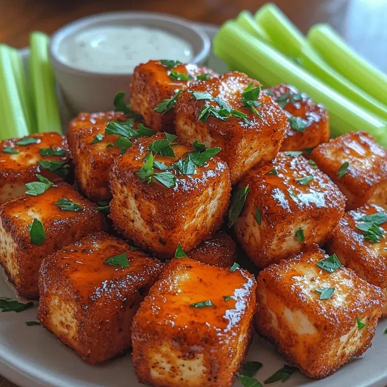 Würzige, luftgebackene Buffalo-Tofu-Häppchen: Ein aromatischer Snack