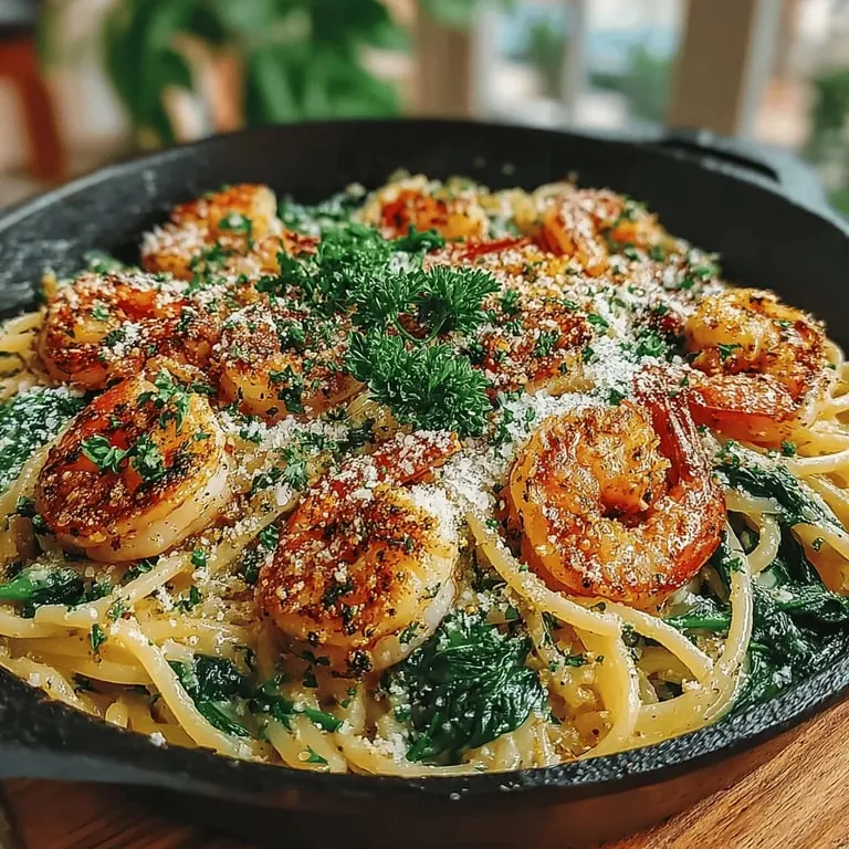 Zitronig-würzige Knoblauchgarnelen mit Spinatpasta: Ein erfrischender Genuss